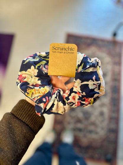 Big Scrunchie Bleu à Fleurs