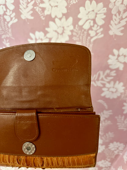Portefeuille marron, style crocodile