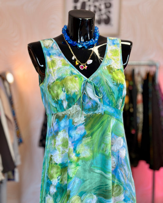 Robe longue à fleurs vert & bleu | T. 42