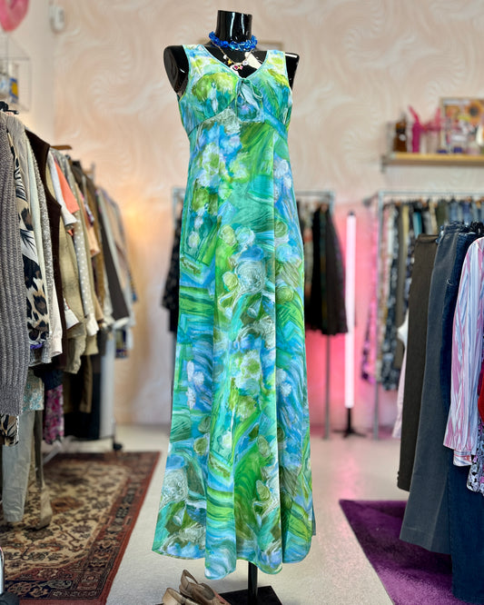 Robe longue à fleurs vert & bleu | T. 42