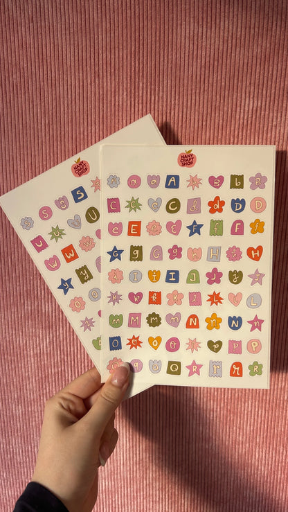 Planche stickers Alphabet Multicolore A5 | 2 planches