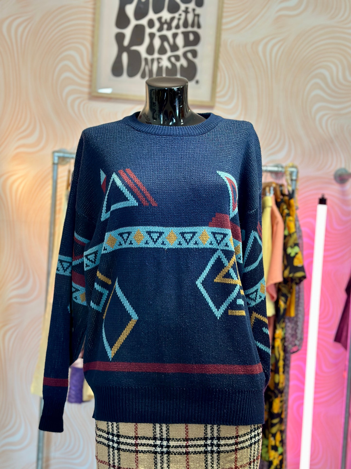 Pull bleu à motifs | T. XL