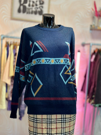 Pull bleu à motifs | T. XL