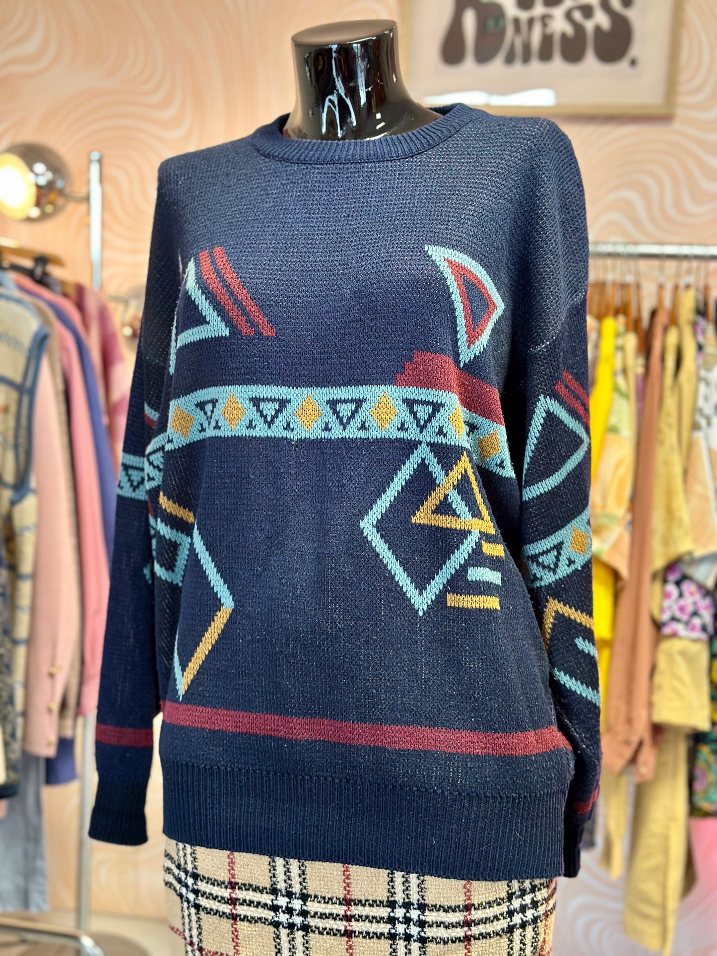 Pull bleu à motifs | T. XL