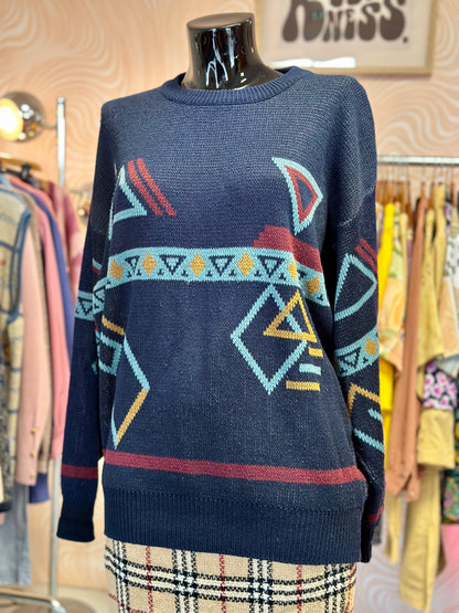 Pull bleu à motifs | T. XL