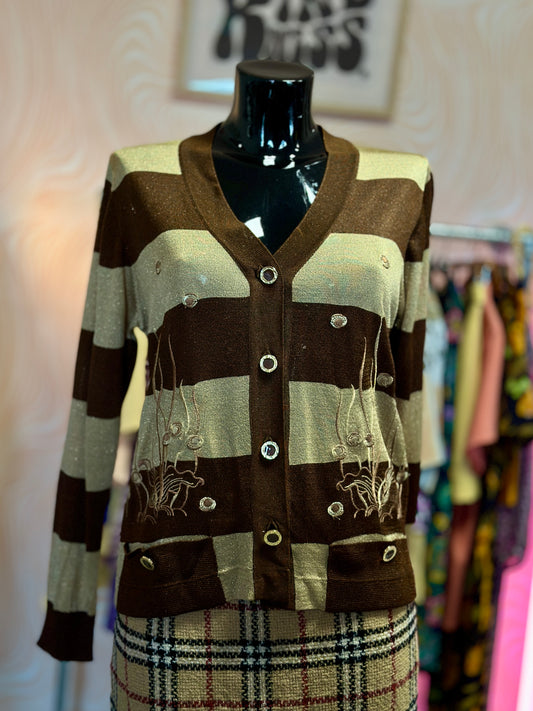 Cardigan à rayures et broderies | T. M / L