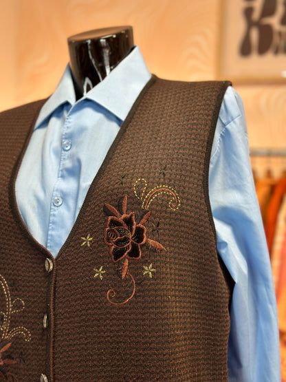 Gilet sans manches marron à broderies | T. XL / XXL