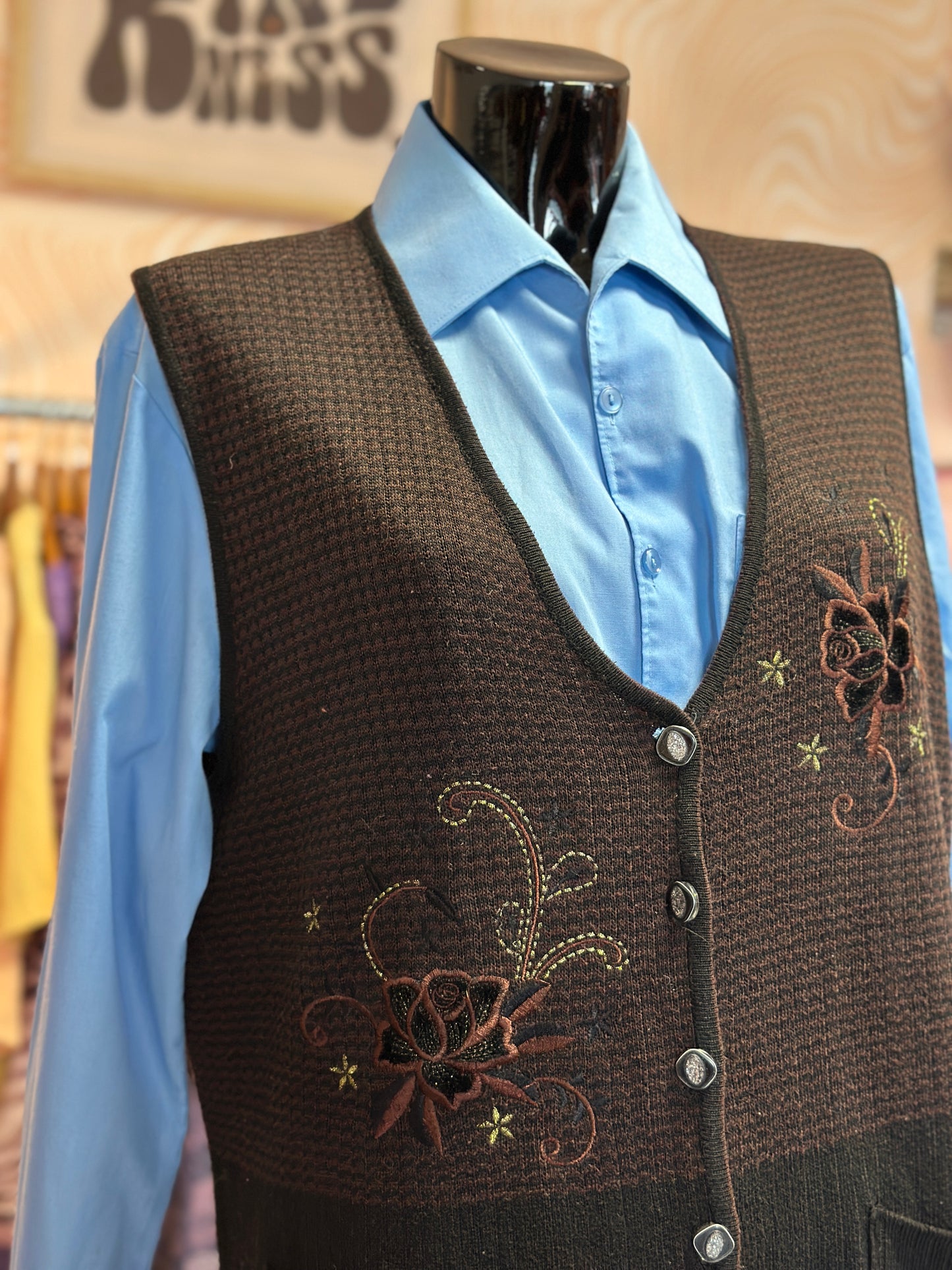 Gilet sans manches marron à broderies | T. XL / XXL