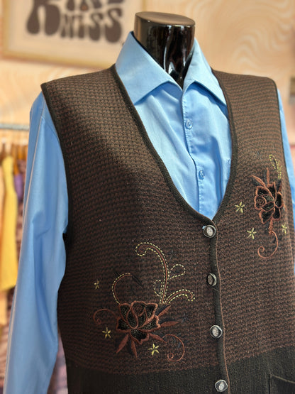 Gilet sans manches marron à broderies | T. XL / XXL