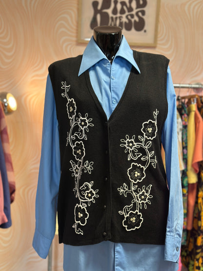 Gilet sans manches noir à perles | T. XL