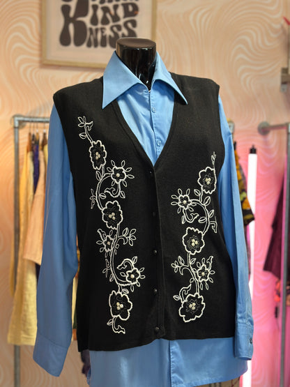 Gilet sans manches noir à perles | T. XL