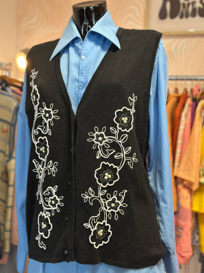 Gilet sans manches noir à perles | T. XL