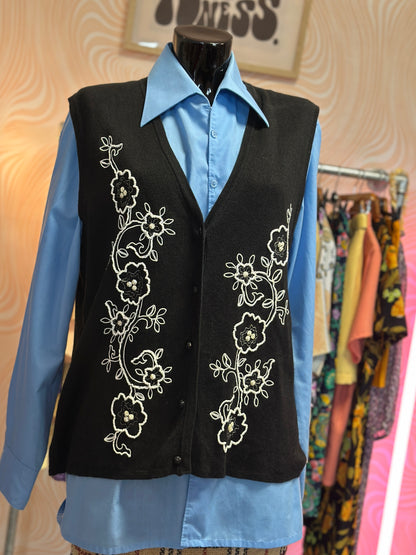 Gilet sans manches noir à perles | T. XL