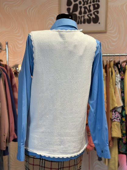 Gilet sans manches blanc à broderies et perles | T. L