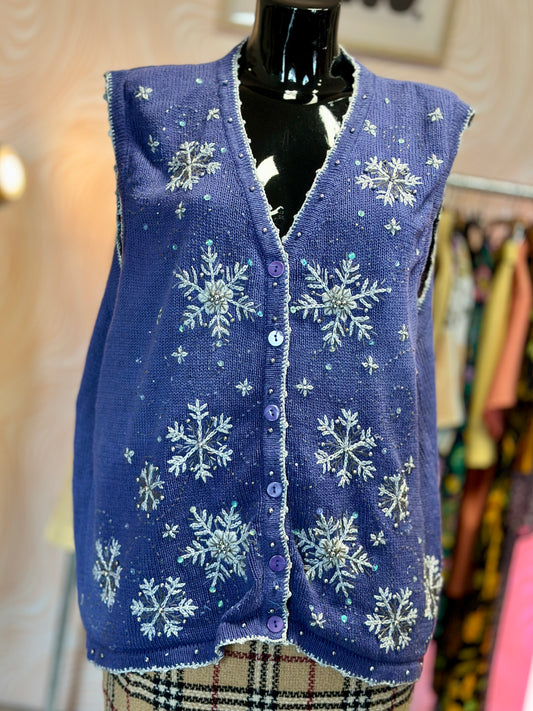 Gilet sans manches lilas flocon brodés | T. XXL