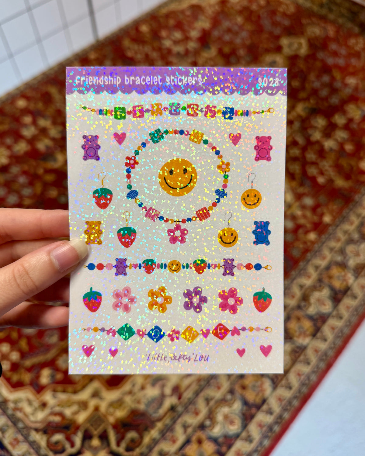 Planche d'autocollants A6 - Bracelet d'amitié holographique pailletée