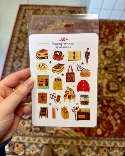 Planche d'autocollants A6 - Librairie pluvieuse