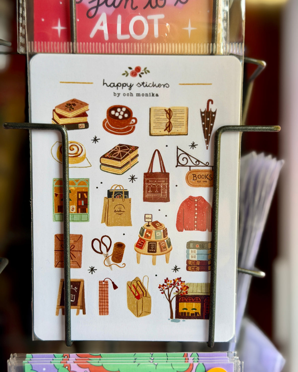Planche d'autocollants A6 - Librairie pluvieuse