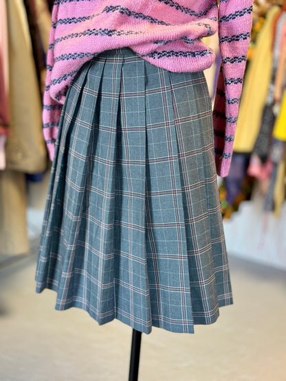 Jupe plissée mi-longue grise à carreaux | T. 32 / 34