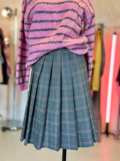 Jupe plissée mi-longue grise à carreaux | T. 32 / 34