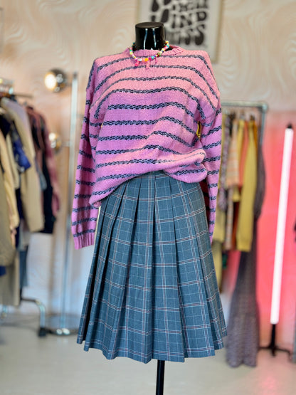 Jupe plissée mi-longue grise à carreaux | T. 32 / 34