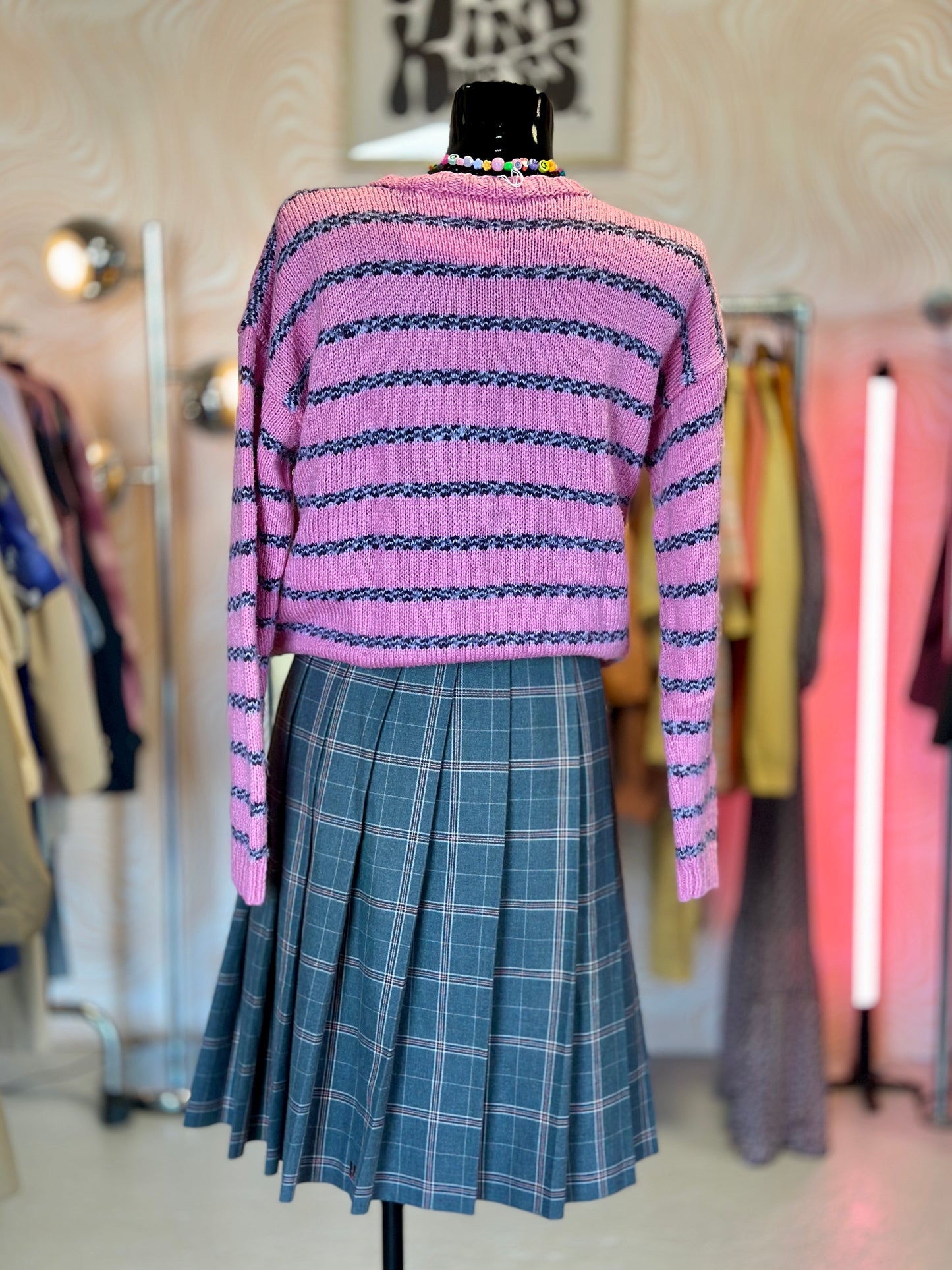 Jupe plissée mi-longue grise à carreaux | T. 32 / 34