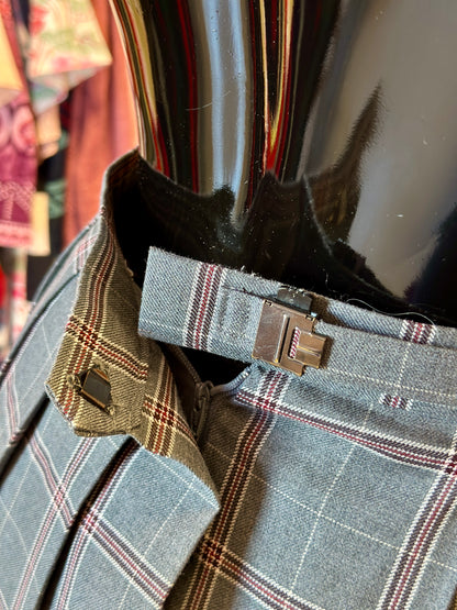 Jupe plissée mi-longue grise à carreaux | T. 32 / 34