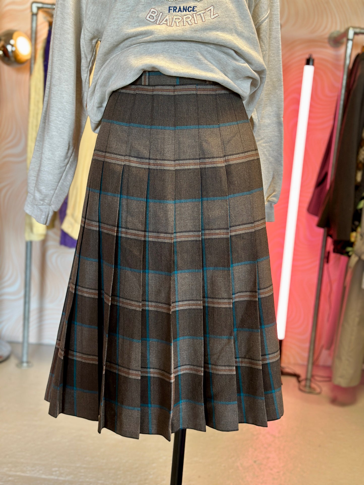 Jupe plissée à carreaux marron | T. 40 / 42