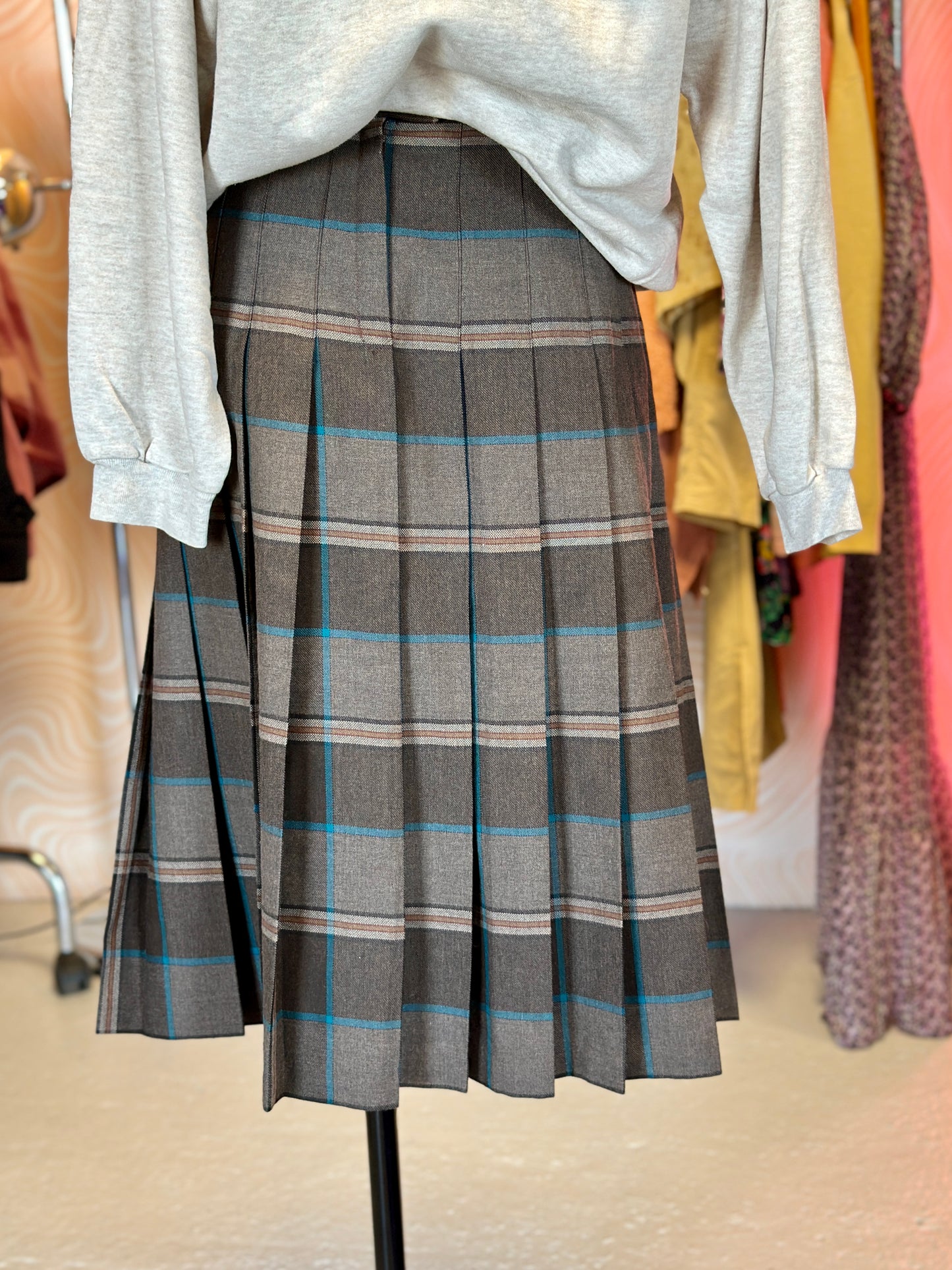 Jupe plissée à carreaux marron | T. 40 / 42