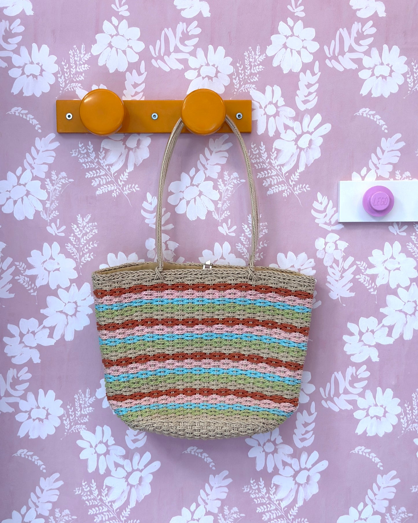 Sac en paille beige et pastel