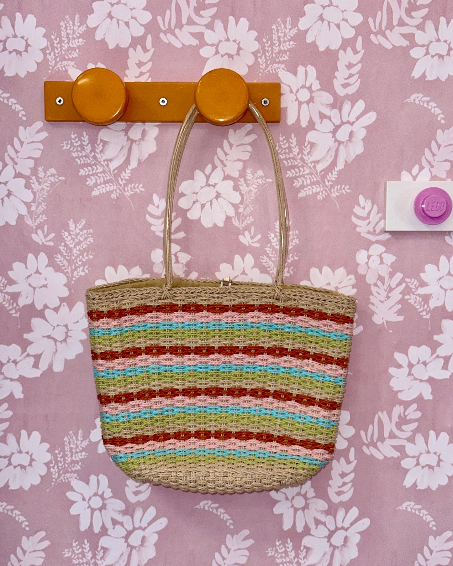 Sac en paille beige et pastel