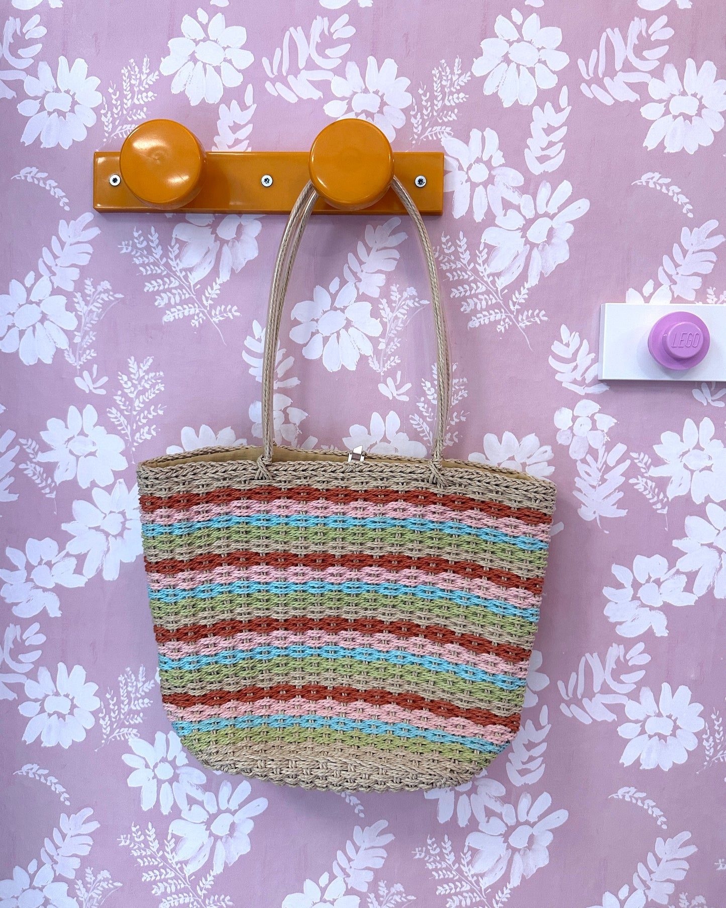 Sac en paille beige et pastel