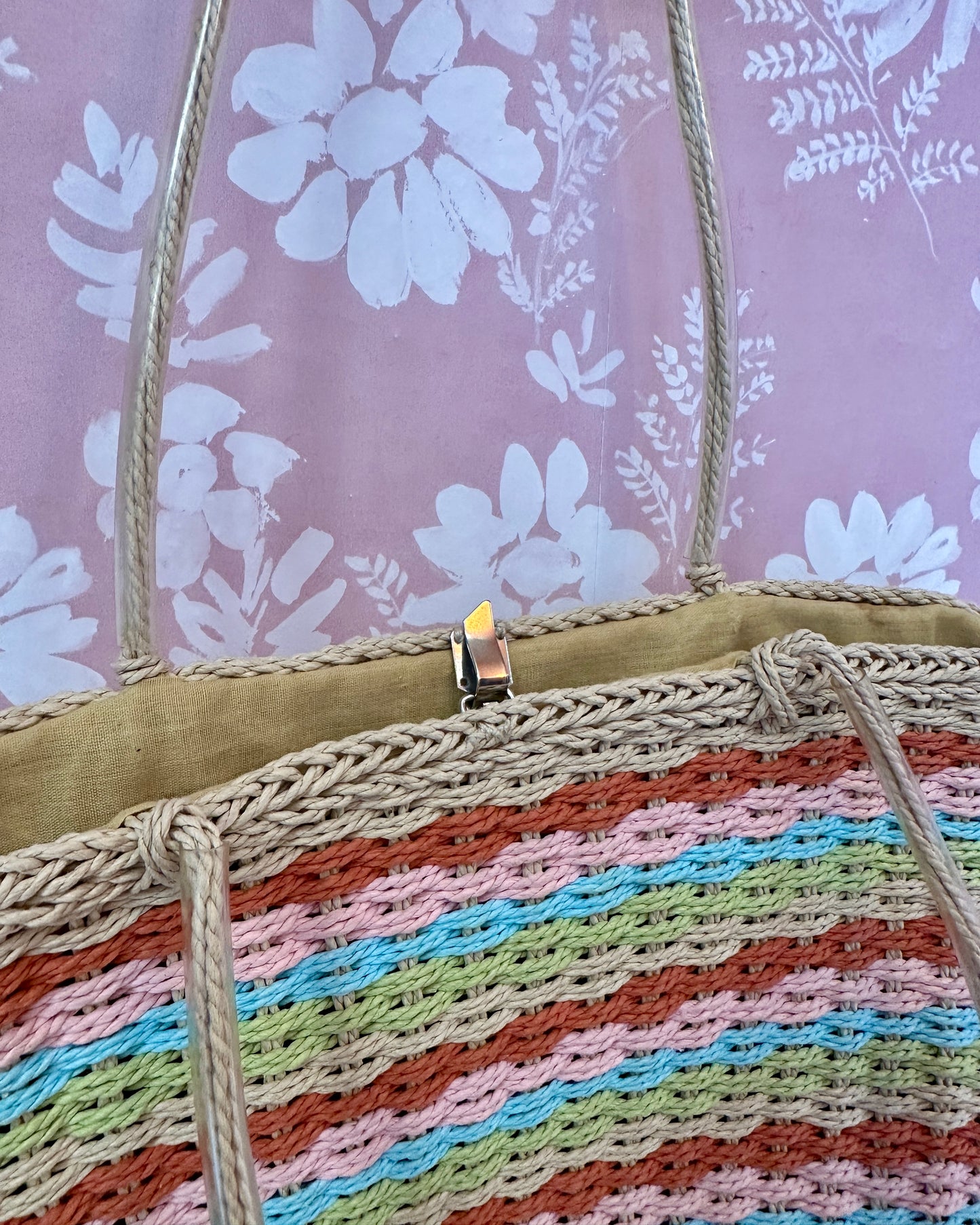 Sac en paille beige et pastel