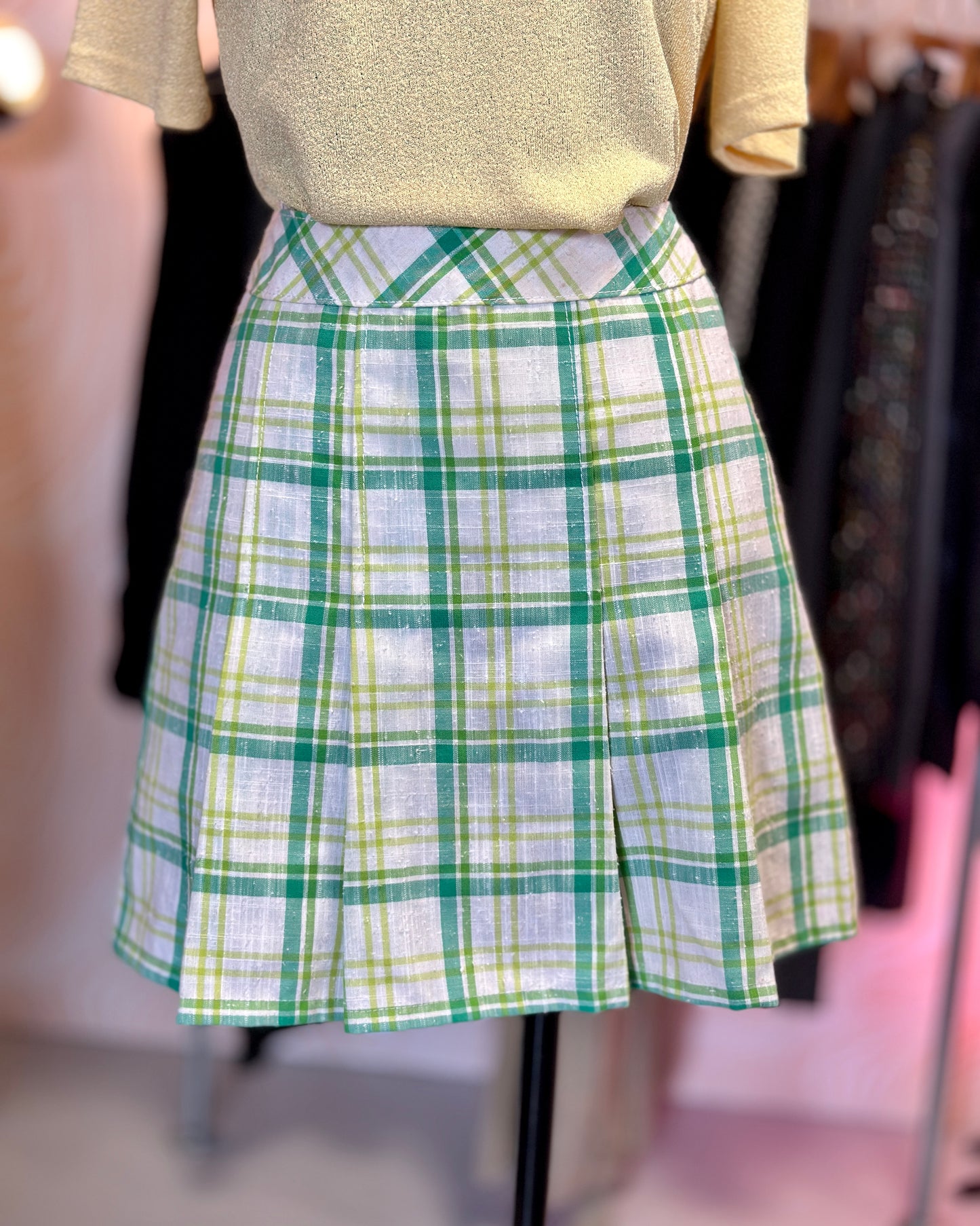 Jupe courte tartan vert plissée | T. 34