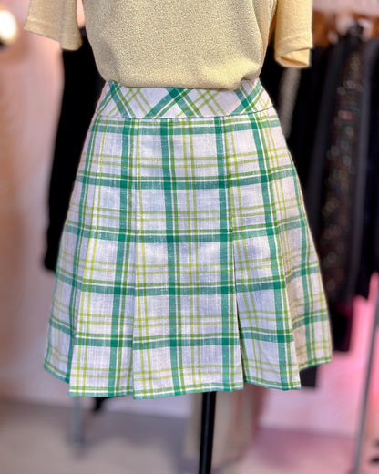 Jupe courte tartan vert plissée | T. 34