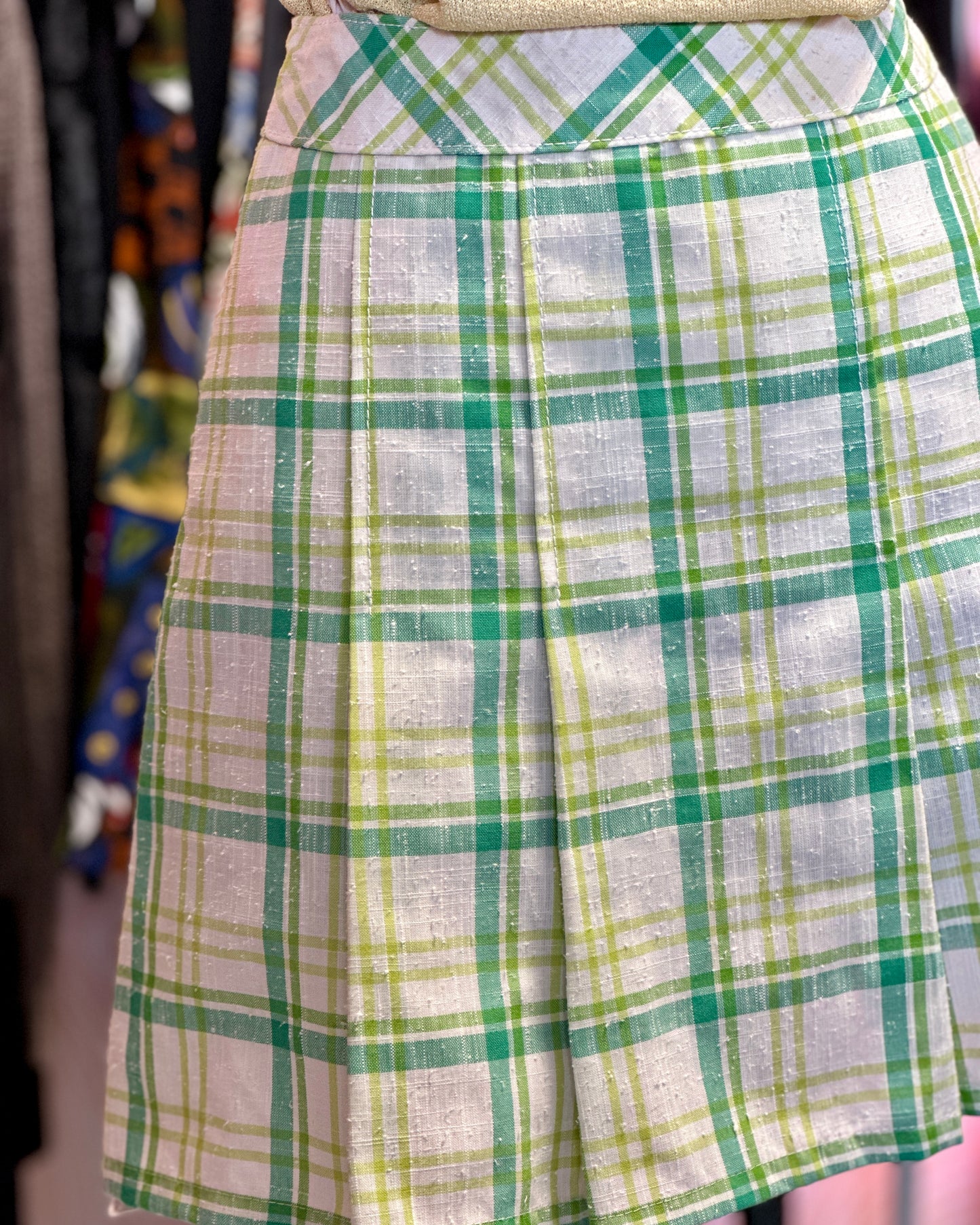 Jupe courte tartan vert plissée | T. 34