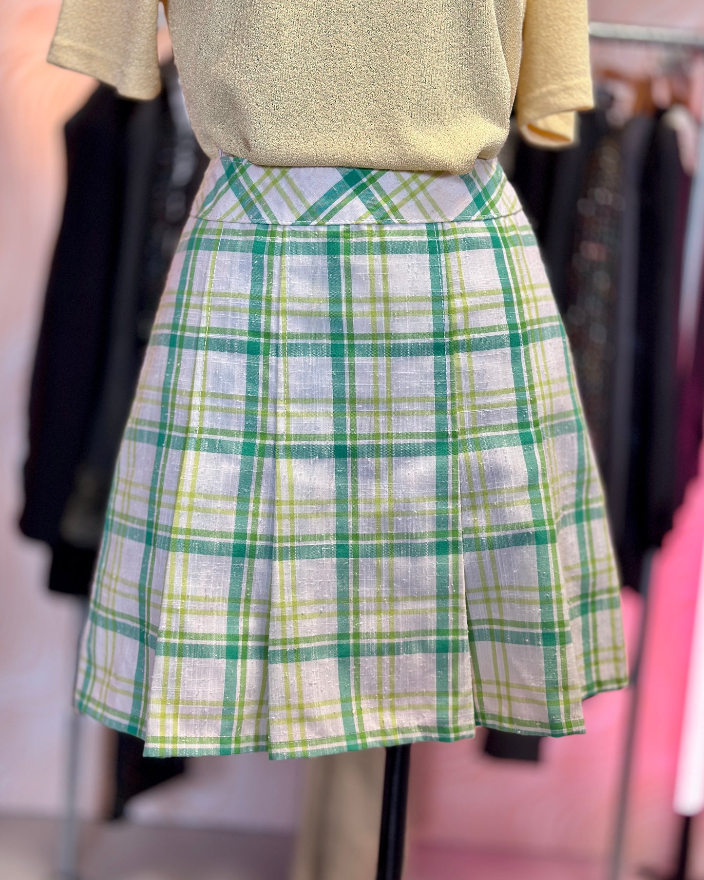 Jupe courte tartan vert plissée | T. 34