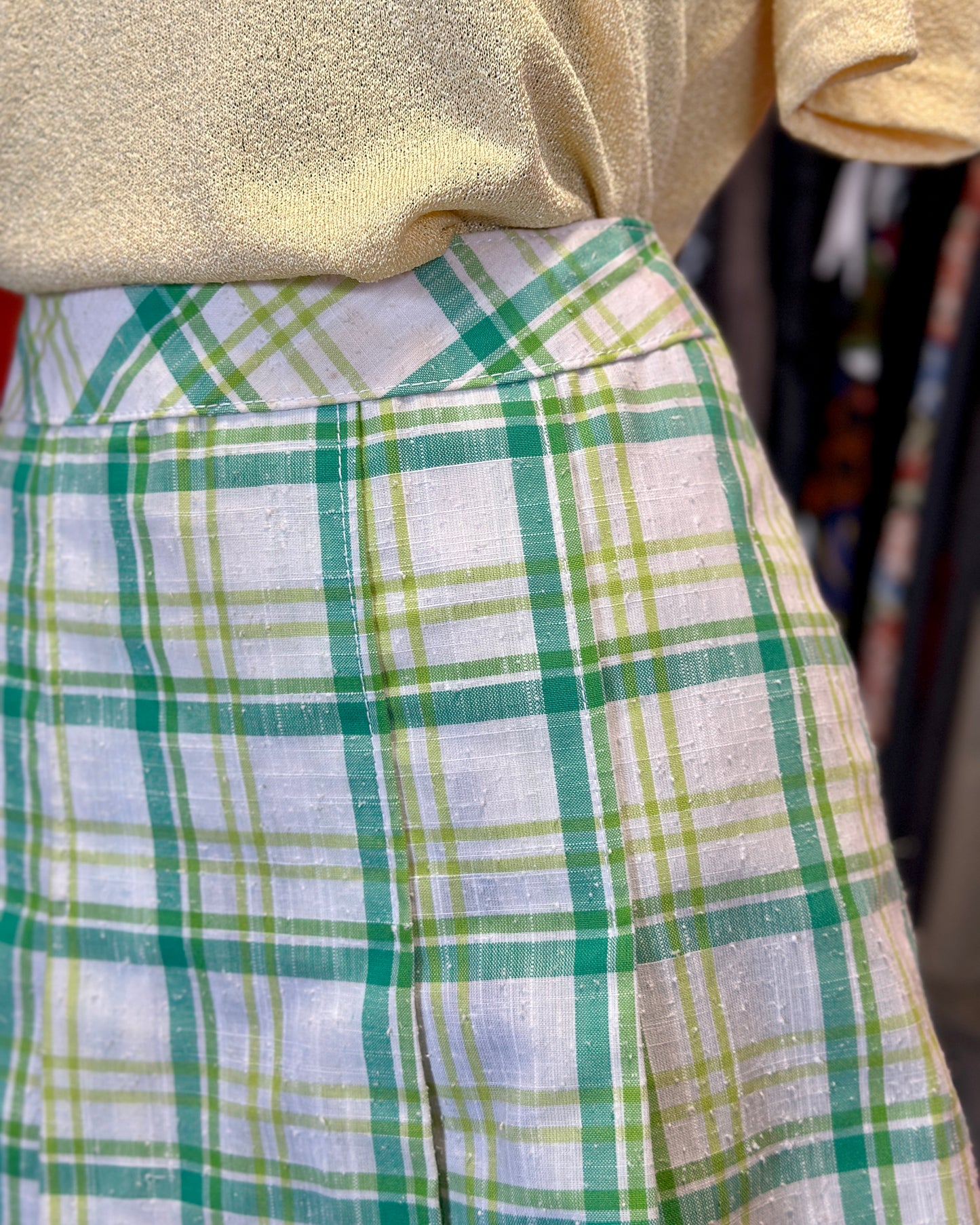 Jupe courte tartan vert plissée | T. 34