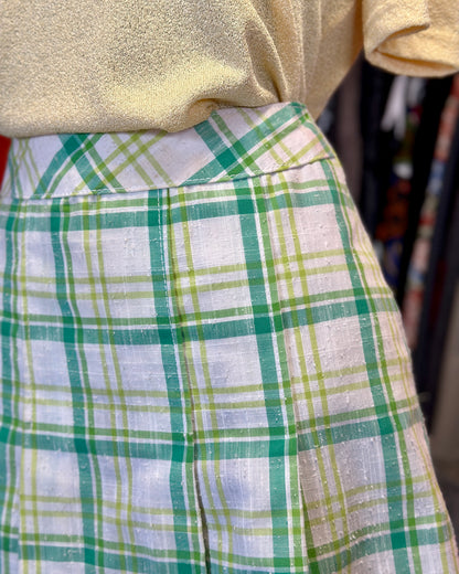 Jupe courte tartan vert plissée | T. 34