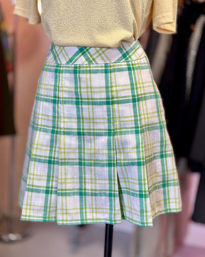 Jupe courte tartan vert plissée | T. 34