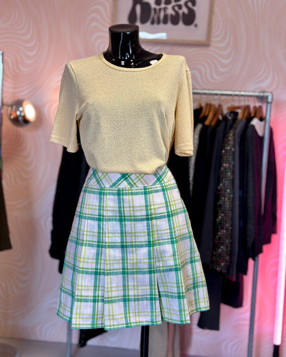 Jupe courte tartan vert plissée | T. 34