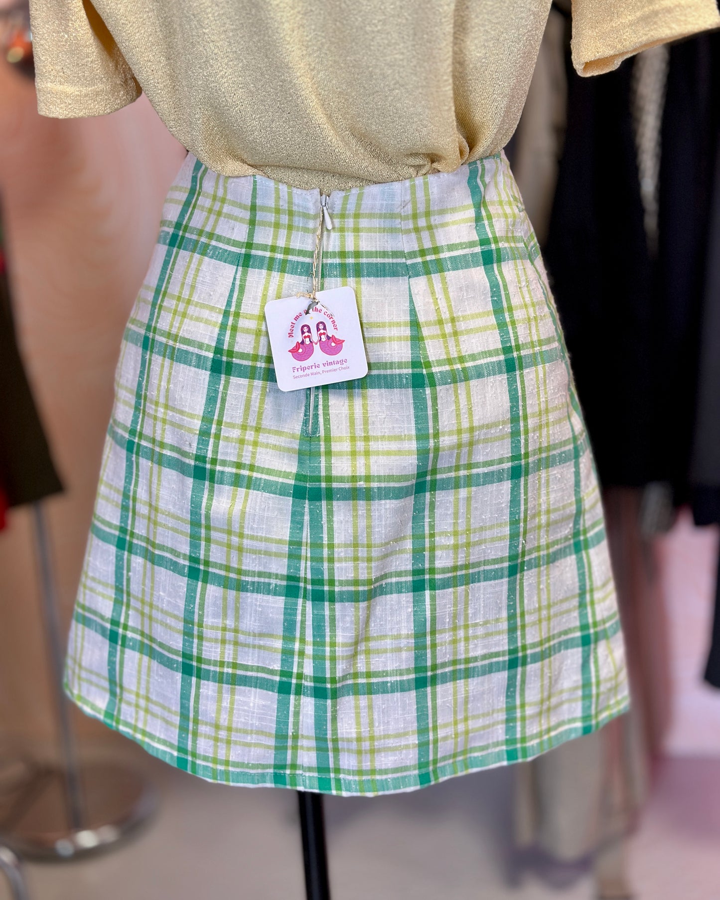 Jupe courte tartan vert plissée | T. 34