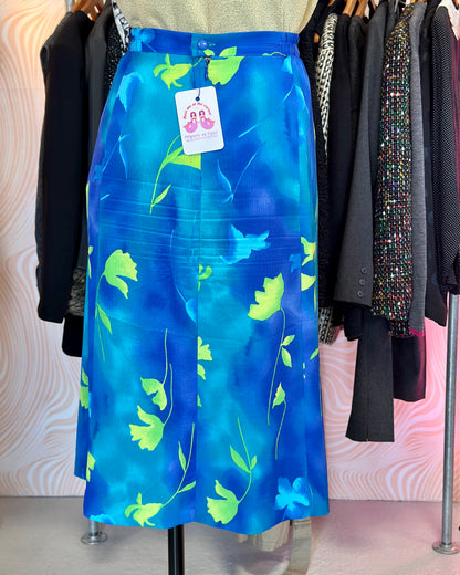 Jupe mi-longue bleue à fleurs | T. L