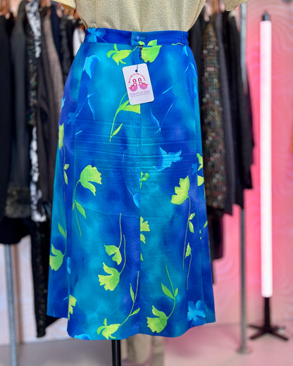 Jupe mi-longue bleue à fleurs | T. L