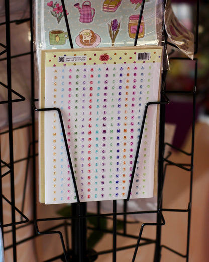 Planche stickers alphabet perles multicolores