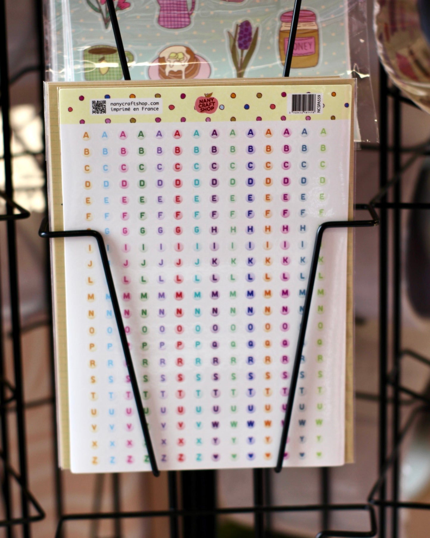 Planche stickers alphabet perles multicolores