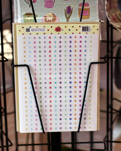 Planche stickers alphabet perles multicolores
