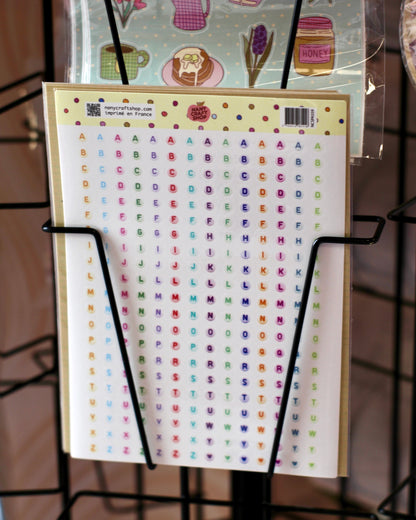 Planche stickers alphabet perles multicolores