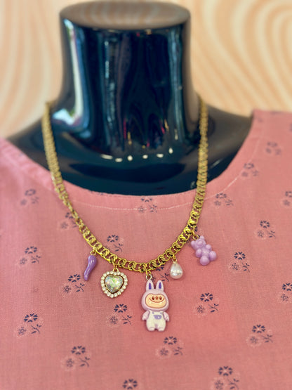 Collier à charms Labubu Lilas