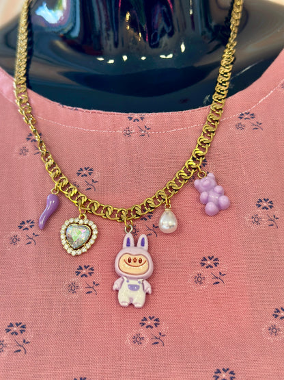 Collier à charms Labubu Lilas